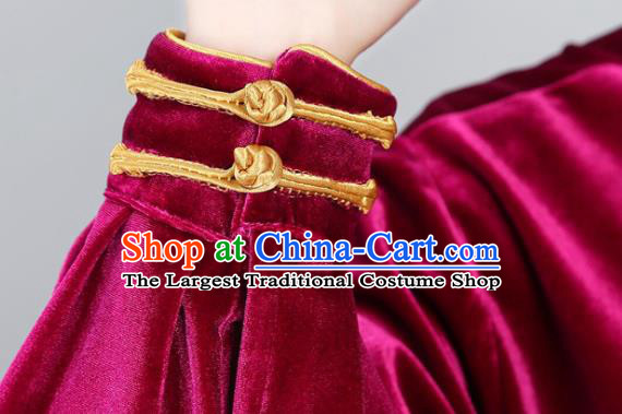 China Martial Arts Wine Red Pleuche Uniforms Kung Fu Training Clothing Tai Chi Performance Costumes