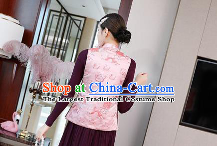 Chinese Tang Suit Waistcoat National Pink Brocade Vest Upper Outer Garment