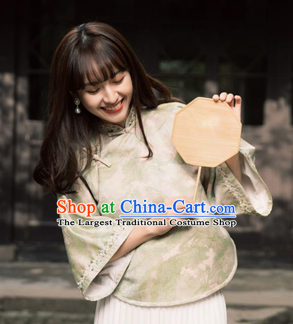 China Tang Suit Upper Outer Garment Classical Light Green Cheongsam Shirt