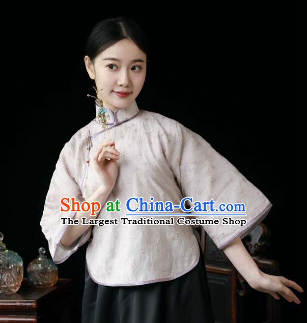 China Classical Lilac Cheongsam Shirt Tang Suit Upper Outer Garment Slant Opening Blouse
