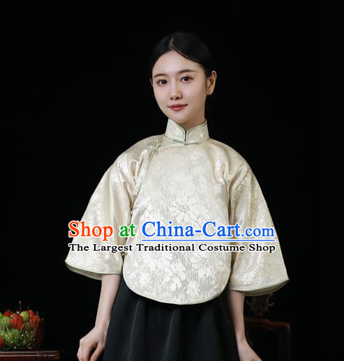 China Tang Suit Upper Outer Garment Cheongsam Blouse Classical Light Golden Brocade Shirt