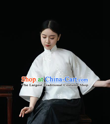 China Classical White Organza Shirt Tang Suit Upper Outer Garment Cheongsam Wide Sleeve Blouse