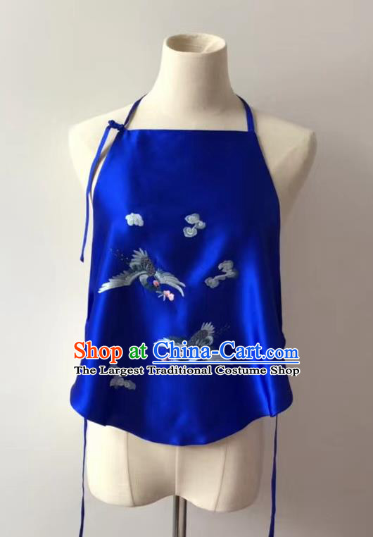 Chinese Tang Suit Underwear Bellyband National Embroidered Crane Royalblue Silk Stomachers