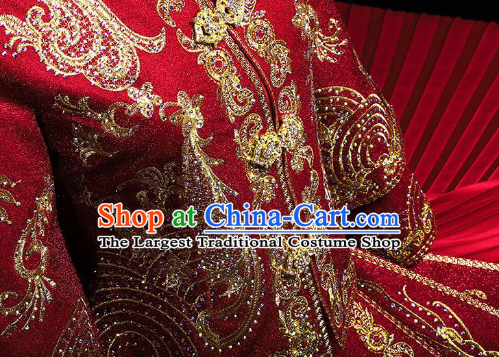 Chinese Ancient Bride Costumes Traditional Embroidery Red Xiuhe Suit Wedding Toast Outfits Clothing