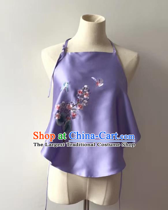 Chinese Embroidered Hydrangea Bellyband National Lilac Silk Stomachers Tang Suit Women Underwear