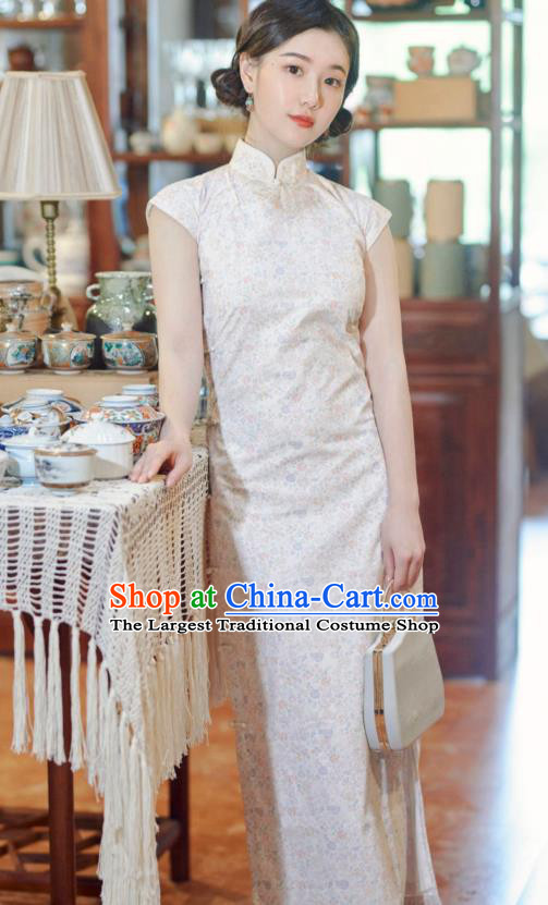 Republic of China Young Lady Clothing National Qipao Dress Classical Beige Cheongsam