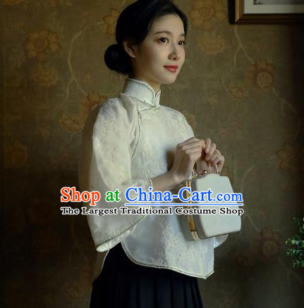 China Cheongsam Wide Sleeve Blouse Classical White Lace Shirt Tang Suit Upper Outer Garment