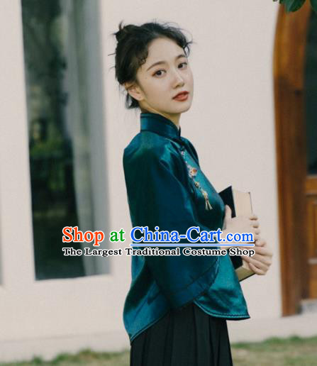 China Classical Peacock Green Shirt Cheongsam Blouse Tang Suit Upper Outer Garment Clothing