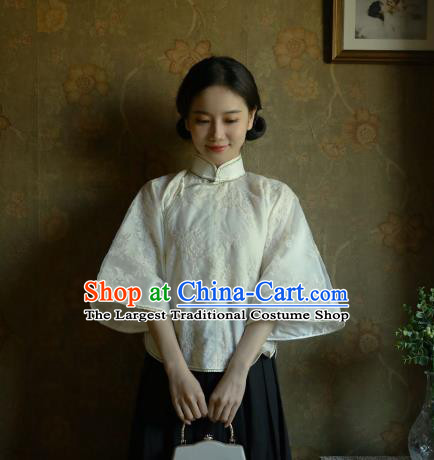 China Cheongsam Wide Sleeve Blouse Classical White Lace Shirt Tang Suit Upper Outer Garment