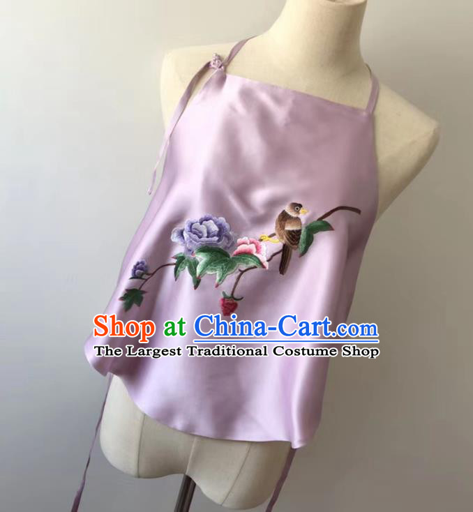 Chinese National Lilac Silk Stomachers Tang Suit Women Underwear Embroidered Peony Bird Bellyband