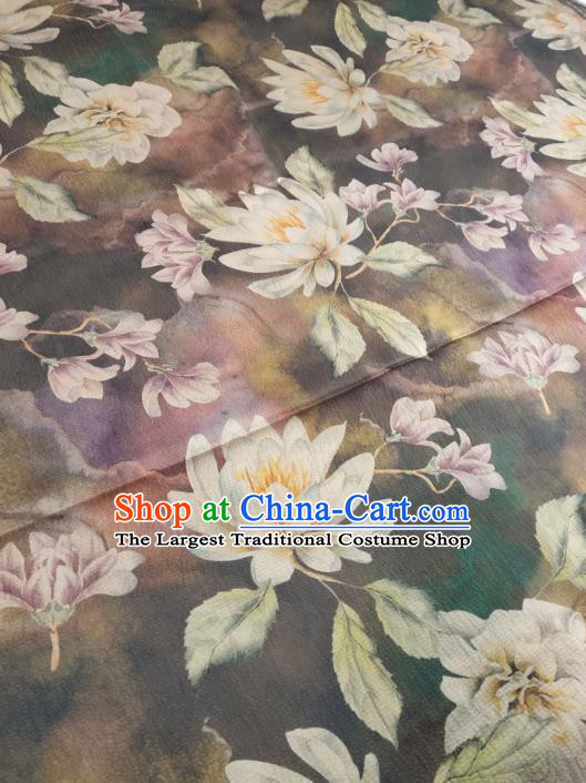 China Classical Mangnolia Pattern Brown Silk Traditional Gambiered Guangdong Gauze Cheongsam Fabric