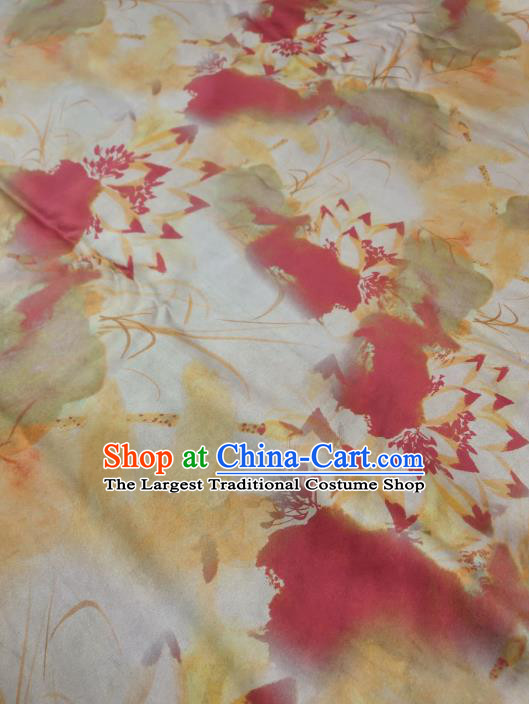 China Traditional Gambiered Guangdong Gauze Cheongsam Satin Fabric Classical Lotus Pattern Yellow Silk