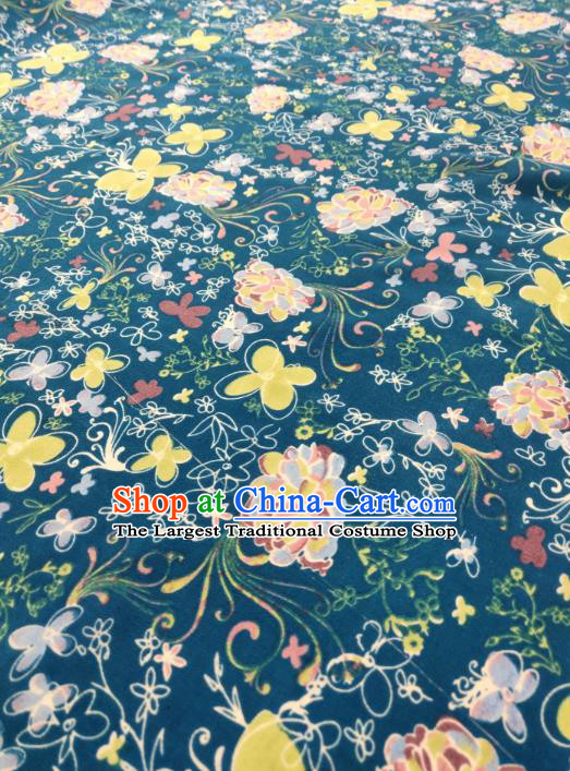 China Classical Peony Butterfly Pattern Design Gambiered Guangdong Gauze Traditional Cheongsam Blue Silk Fabric