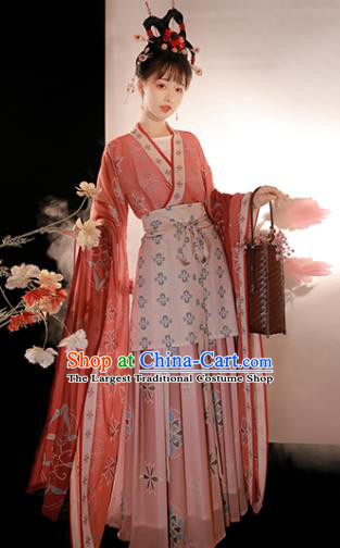 China Ancient Goddess Fairy Pink Hanfu Dress Traditional Jin Dynasty Royal Princess Replica Clothing for Women