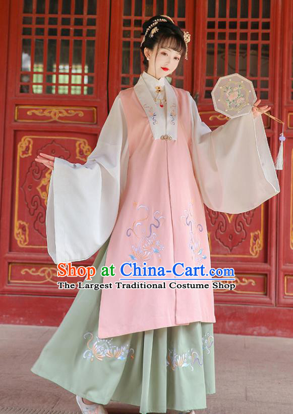 China Traditional Ming Dynasty Court Lady Embroidered Costumes Ancient Palace Beauty Hanfu Apparels Complete Set