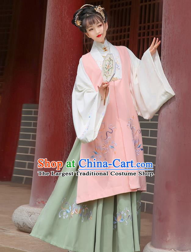 China Traditional Ming Dynasty Court Lady Embroidered Costumes Ancient Palace Beauty Hanfu Apparels Complete Set