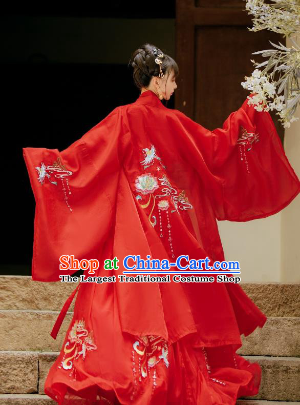 China Ancient Wedding Hanfu Garment Traditional Song Dynasty Princess Embroidered Red Dress Clothing