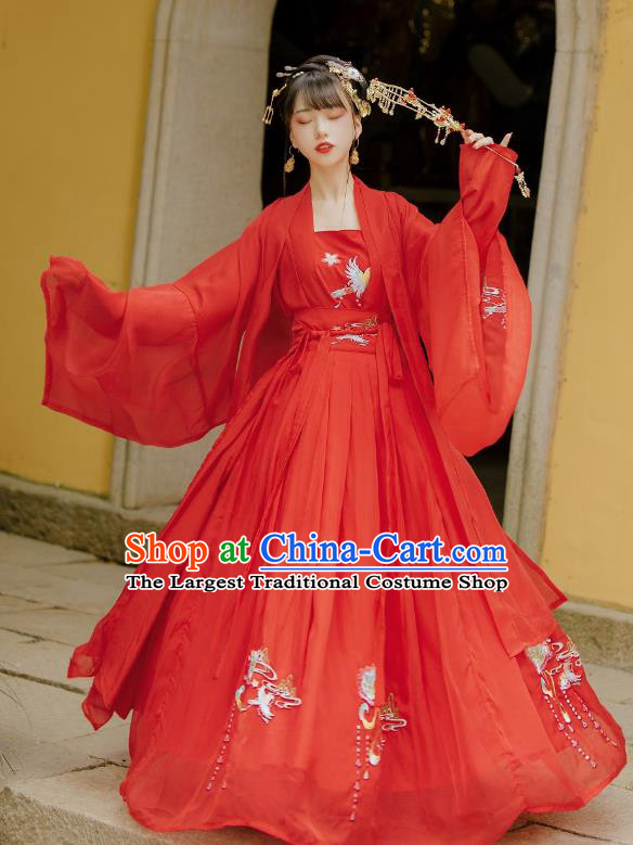 China Ancient Wedding Hanfu Garment Traditional Song Dynasty Princess Embroidered Red Dress Clothing