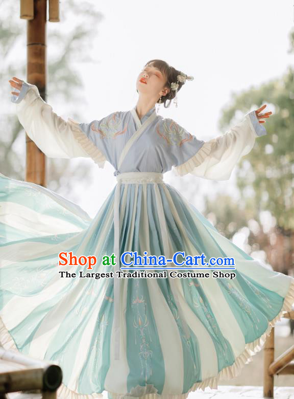 China Traditional Jin Dynasty Young Lady Dress Clothing Ancient Village Girl Hanfu Costumes