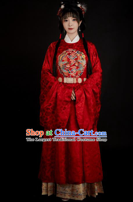 China Ancient Court Princess Red Hanfu Clothing Traditional Ming Dynasty Wedding Historical Costumes