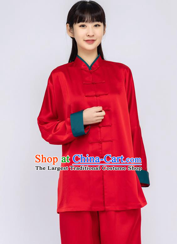 China Traditional Tai Chi Training Clothing Woman Martial Arts Red Silk Uniforms
