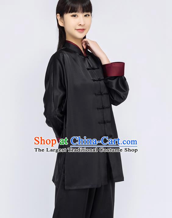 China Woman Kung Fu Black Silk Uniforms Traditional Martial Arts Competition Clothing