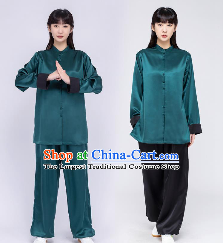 China Woman Martial Arts Competition Atrovirens Silk Uniforms Traditional Tang Suit Costumes