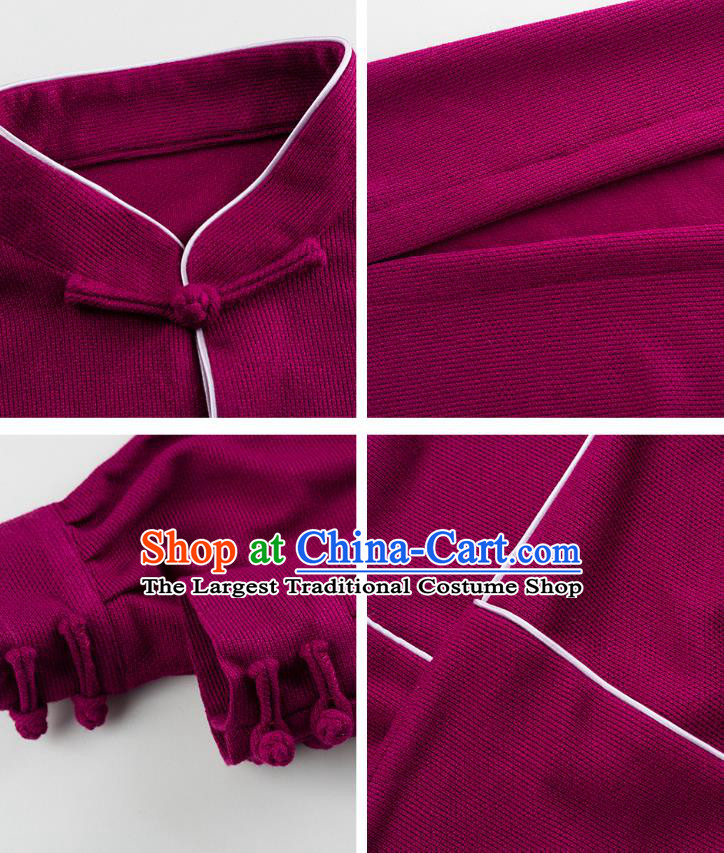 China Woman Tai Chi Purple Flax Uniforms Traditional Kung Fu Costumes Shirt and Pants