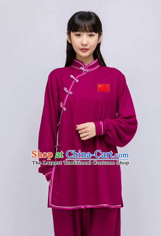 China Traditional Kung Fu Performance Costumes Martial Arts Shirt and Pants Woman Tai Chi Purple Uniforms