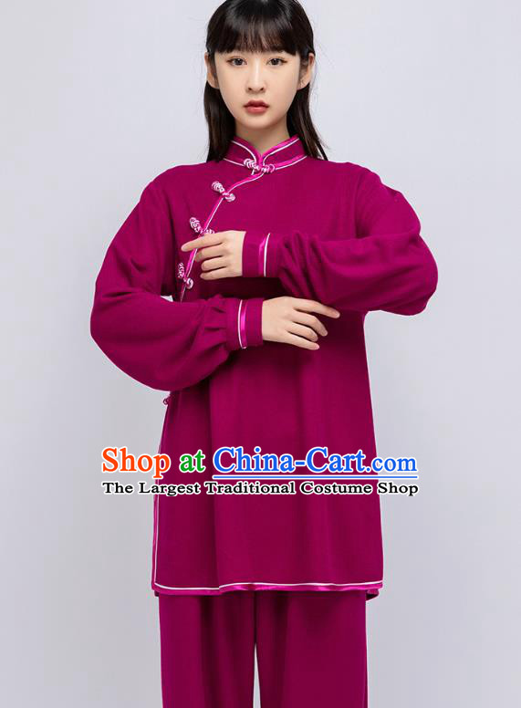 China Traditional Kung Fu Performance Costumes Martial Arts Shirt and Pants Woman Tai Chi Purple Uniforms