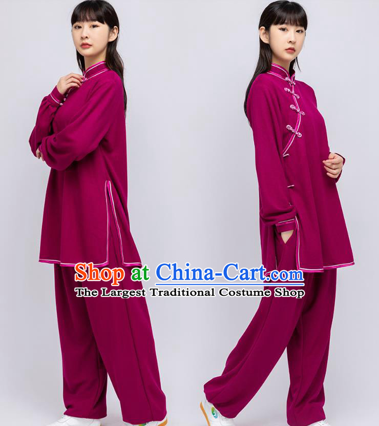 China Traditional Kung Fu Performance Costumes Martial Arts Shirt and Pants Woman Tai Chi Purple Uniforms