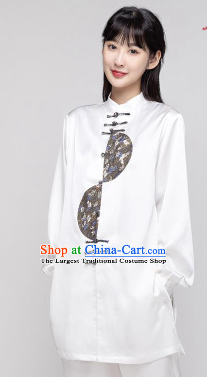 China Traditional Kung Fu Costumes Tai Chi Exercise Clothing Woman Tang Suit White Uniforms