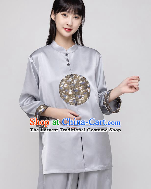 China Tai Chi Exercise Clothing Woman Tang Suit Grey Uniforms Traditional Kung Fu Costumes