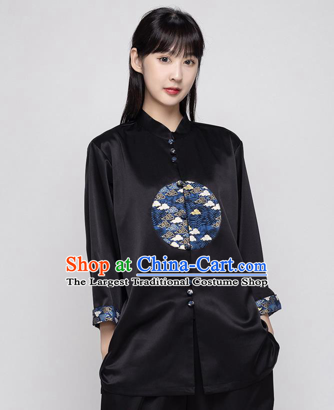 China Traditional Martial Arts Costumes Kung Fu Clothing Woman Tai Ji Performance Black Silk Uniforms