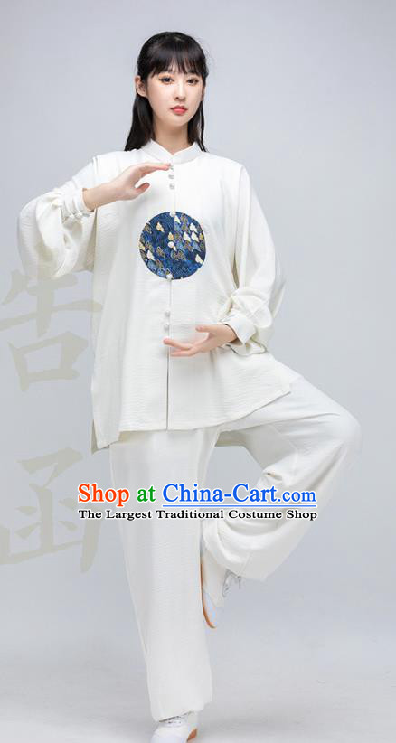 China Woman Tai Ji Performance White Silk Uniforms Traditional Martial Arts Costumes Kung Fu Clothing