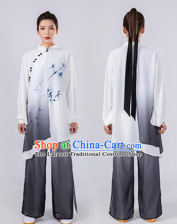 China Traditional Tai Chi Performance Costumes Woman Wushu Hand Painting Bamboo Uniforms