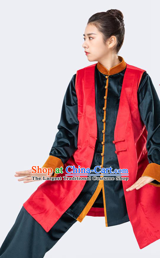 China Traditional Martial Arts Red Vest Shirt and Pants Winter Woman Kong Fu Training Uniforms