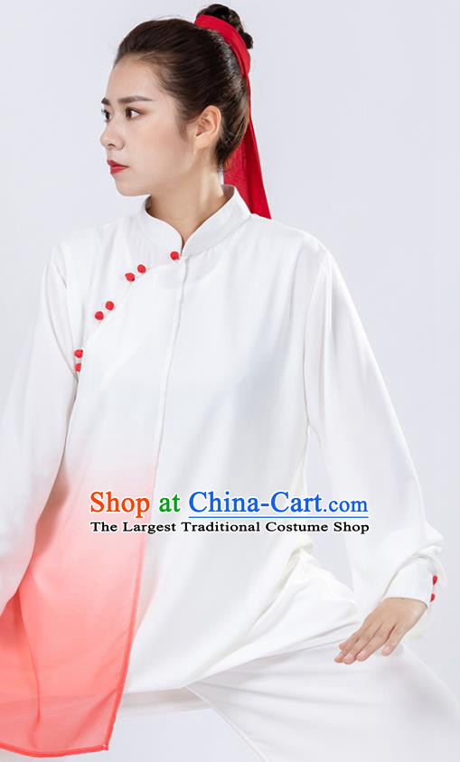 China Traditional Tai Chi Competition Clothing Winter Woman Kung Fu Wushu Red Chiffon Uniforms