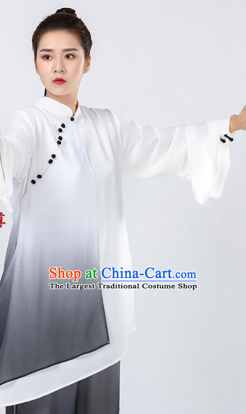 China Woman Kung Fu Wushu Grey Chiffon Uniforms Traditional Tai Chi Competition Clothing