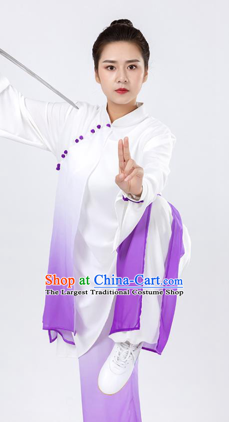 China Traditional Kung Fu Wushu Clothing Woman Tai Chi Competition Purple Chiffon Uniforms