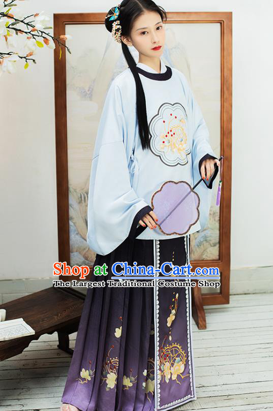 China Traditional Ming Dynasty Civilian Lady Costumes Ancient Country Girl Hanfu Dress Complete Set