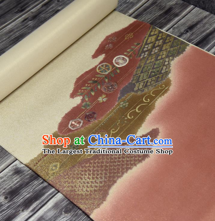 Traditional Japanese Embroidered Pattern Silk Fabric Asian Japan Kimono Classical Belt Brocade Material