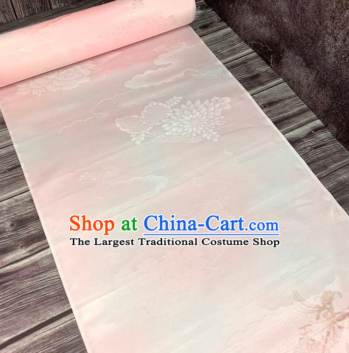 Asian Japan Iromuji Kimono Brocade Fabric Traditional Hanfu Dress Classical Chrysanthemum Pattern Pink Silk