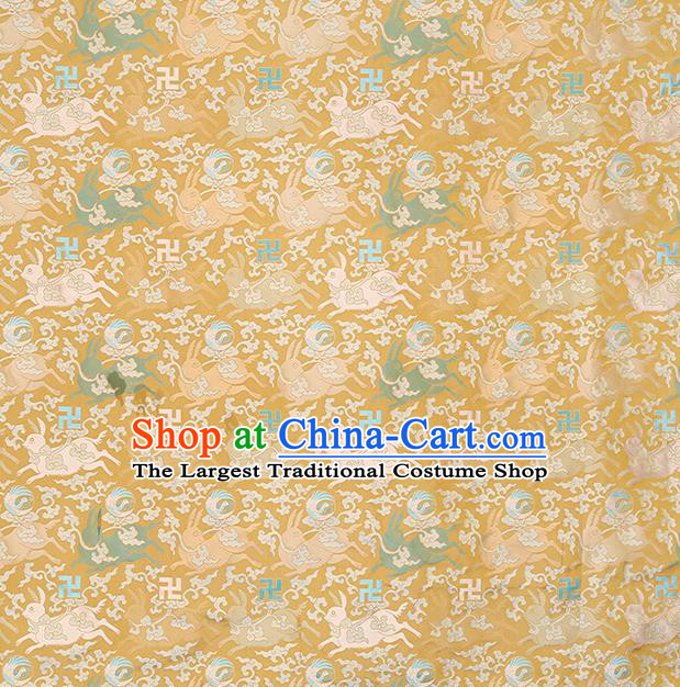 China Traditional Rabbit Pattern Song Brocade Qipao Dress Gambiered Guangdong Gauze Classical Golden Silk Fabric