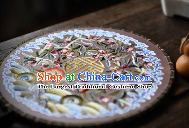 China Embroidered Circular Fan Traditional Silk Fan Handmade Wave Peach Pattern Palace Fan