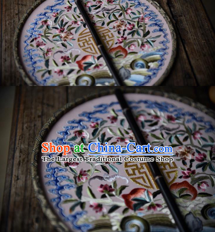 China Embroidered Circular Fan Traditional Silk Fan Handmade Wave Peach Pattern Palace Fan