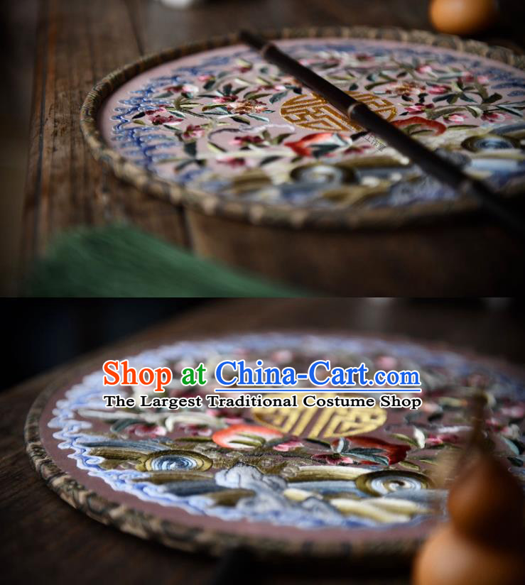 China Embroidered Circular Fan Traditional Silk Fan Handmade Wave Peach Pattern Palace Fan