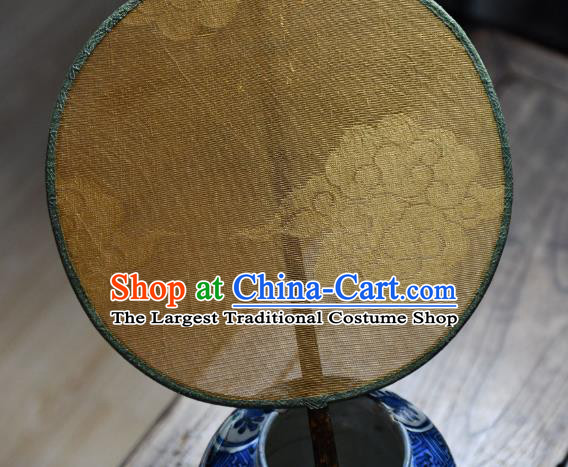 China Handmade Cloud Painting Palace Fan Traditional Qing Dynasty Court Fan Yellow Silk Circular Fan