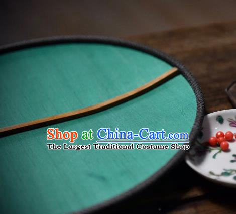 China Green Silk Circular Fan Handmade Palace Fan Traditional Qing Dynasty Court Woman Fan
