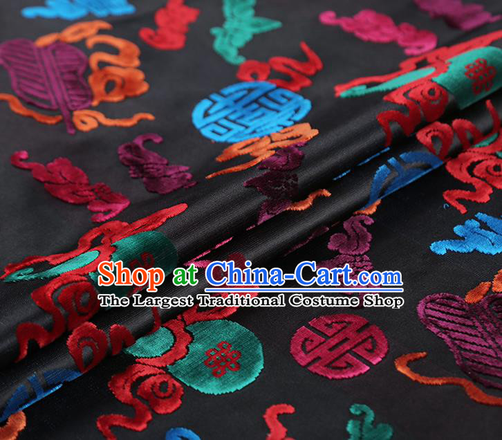 China Classical Qipao Dress Silk Fabric Traditional Lucky Pattern Black Brocade Jacquard Cloth